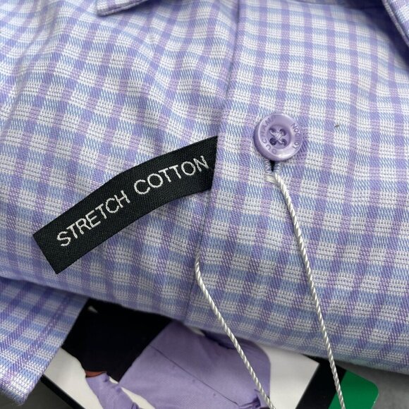 NEW Duchamp Men's 17 XL Slim Fit Dress Shirt Purple Plaid Stretch Cotton - Picture 5 of 6